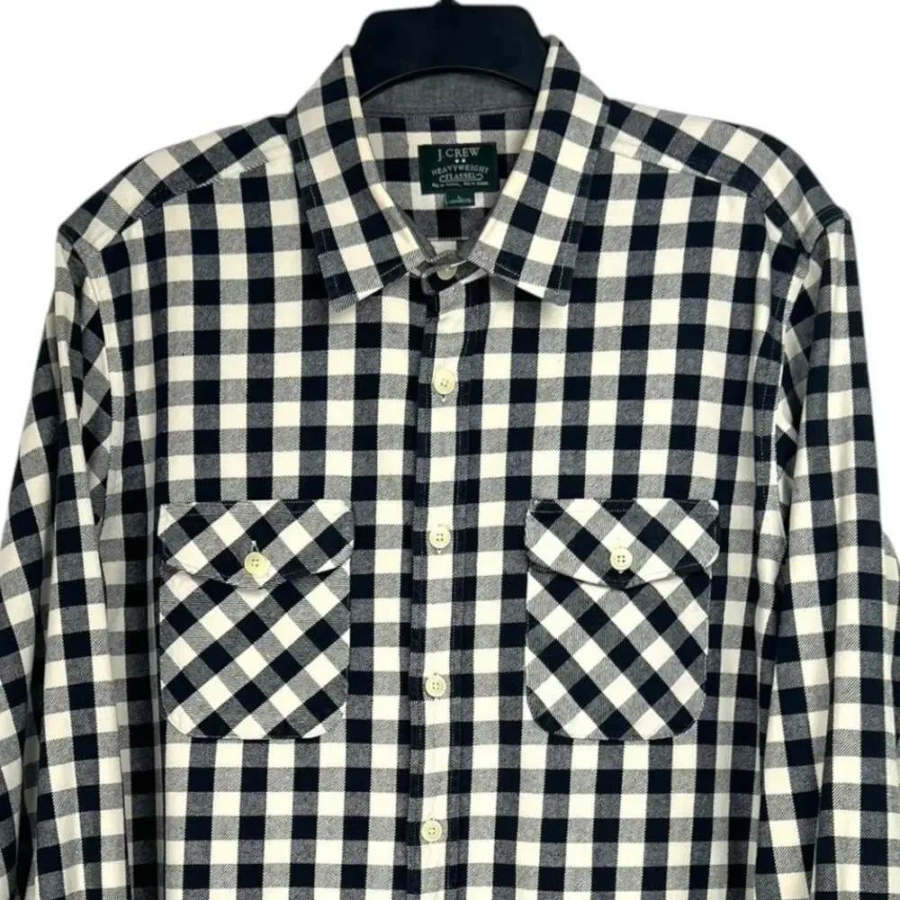 J.Crew Men's L Black and Cream Buffalo Check Heavyweight Cotton Flannel Shirt